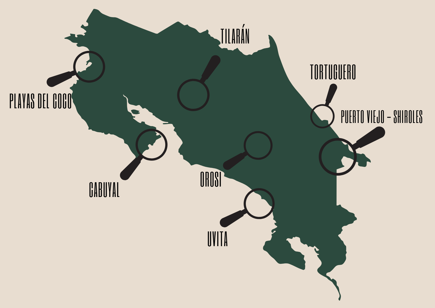 carte costa rica 3 carte avec les endroits visités pendant le voyage en petit groupe au Costa Rica