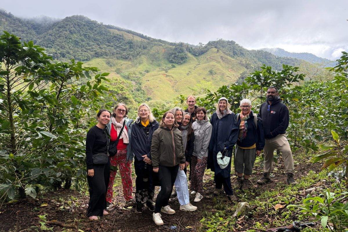 le groupe un petit souriant visite une plantation de café au Costa Rica